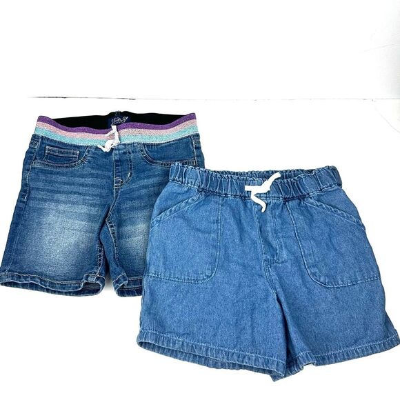 Girls blue jean shorts set of 2 Wonder Nation & Studio V Sz M 7/8 - Picture 1 of 11